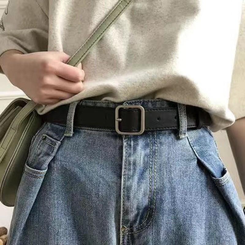 Винтажный черный женский ремень Легкий модный простой материал из ПУ для стильных нарядов