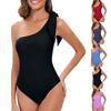 Women's Sleeveless Conservative One-piece Sexy Backless Solid Color One-shoulder Strap With Breast Cushion Swimsuit