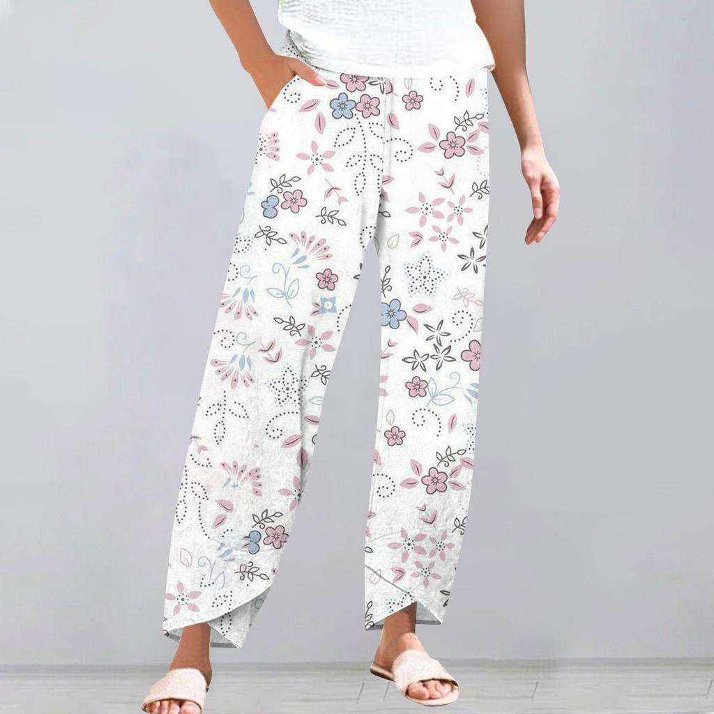 Pants For Women Summer Casual Wide Leg Elastic Waist Pants With Pockets