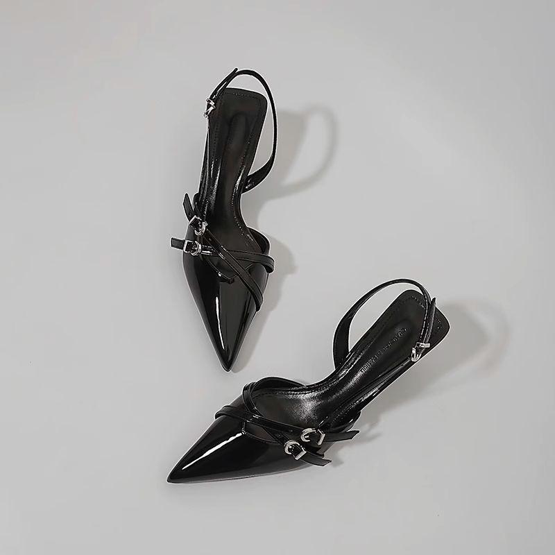 Rivet Fashion Pointed Back Empty Stiletto Single Shoes Women's Summer Pointed High Heels Patent Leather Bag Head Word with Sandals 2025