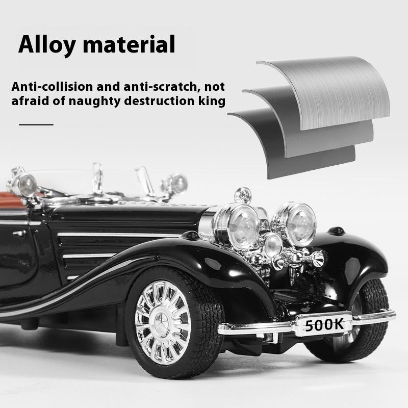 1:32 Mercedes Benz 500K 1936 Классическая модель автомобиля из сплава, литая под давлением, со звуком и светом, Коллекционные предметы для хобби, Подарки на день рождения для парня
