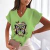 Summer Women T-shirt Butterfly Graphic V-Neck Tops Tees Female Fashion Trend Short Sleeve Clothing Ladies Daily Casual Outfit