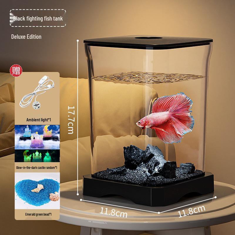 Creative Betta Fish Ecological Desktop Tank with Night Light Decoration.