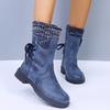 Women's Round Head Short Heel Tall Boots Side Zipper Breathable Boots