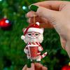 Украшение на рождественскую елку Рождественская фигурка кота с подвеской в шапке Санты 2D Плоское акриловое подвесное украшение для зеркала заднего вида автомобиля Дерево