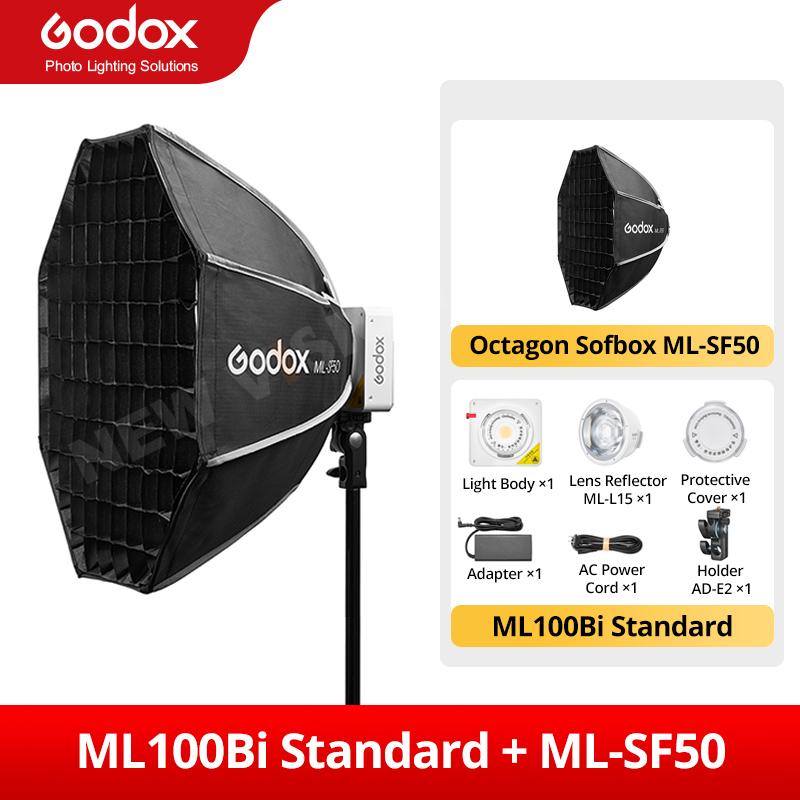 Godox ML100Bi Двухцветный портативный светодиодный свет 120 Вт Управление на борту и через приложение Фотографическая лампа для видеозаписи, прямых трансляций