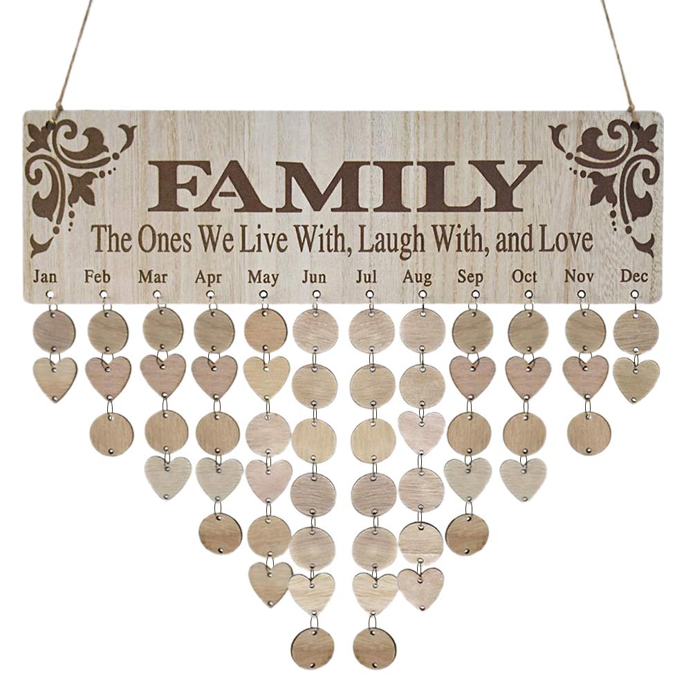 Family Birthday Calendar with Tags Wooden Wall Hanging Board Birthday Reminder Calendar Plaque