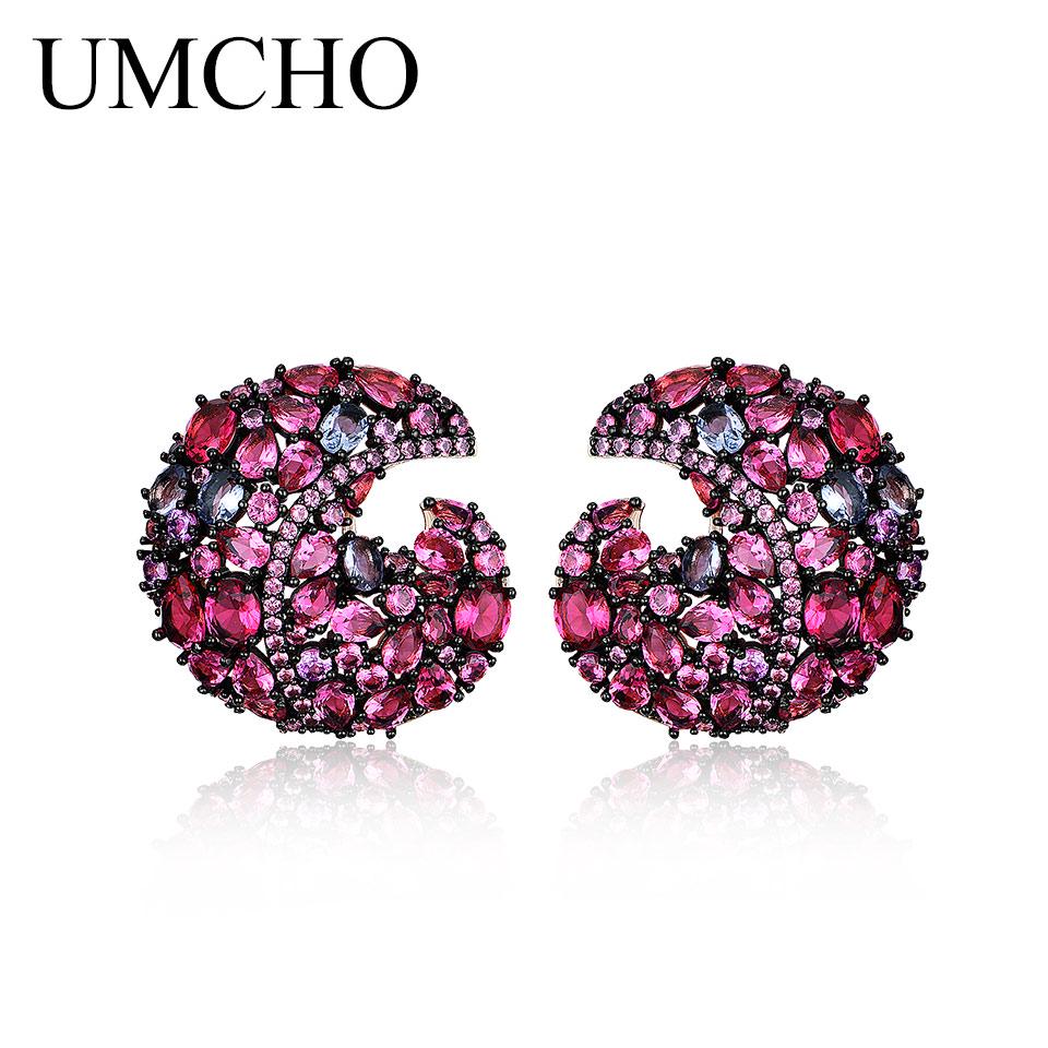 Umcho Настоящие серьги-гвоздики из стерлингового серебра 925 пробы, созданные с помощью нано-цветных драгоценных камней, для женщин, свадебный подарок, ювелирные украшения