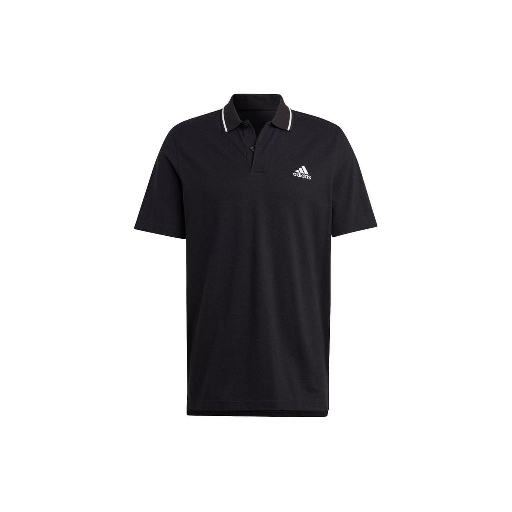 Adidas Пуловер с логотипом и буквенным принтом, рубашка поло с короткими рукавами, мужские топы, черный IC9314