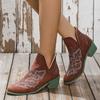 Western Cowboy Ankle Boots Women's Autumn Winter Casual Leather Cowgirl Short Boots Pointed Thick High Heel Shoes Large Size 43