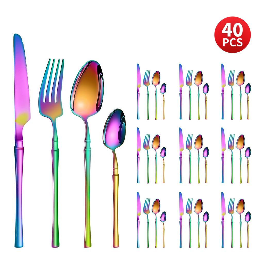 Нержавеющая сталь с небольшой талией, нож для западной еды/стейка, вилка и ложка, десертная ложка, столовые приборы, набор из 24 предметов, подарочный набор