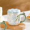 New Product Pearlescent Glazed Ceramic Cup with Lid Flower Mug High Value Household Set Water Cup Office Girls Cup