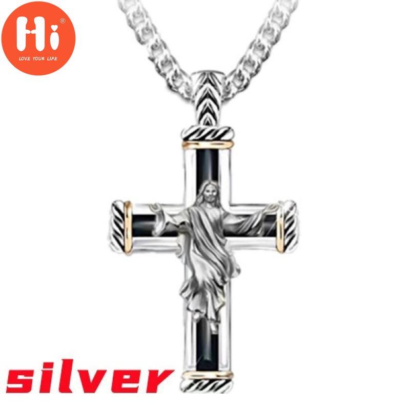Привет изысканное модное двухцветное ожерелье с подвеской в ​​виде креста Иисуса мужское ожерелье в стиле ретро