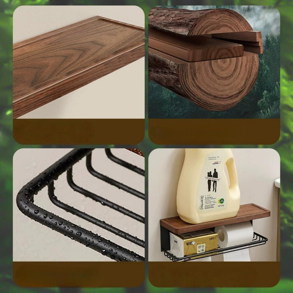 Wood Aluminum Bathroom Paper Holder with Shelf Bathroom Paper roll Holder Wall Mounted Towel Rack Toilet Paper Holder Tissue Box