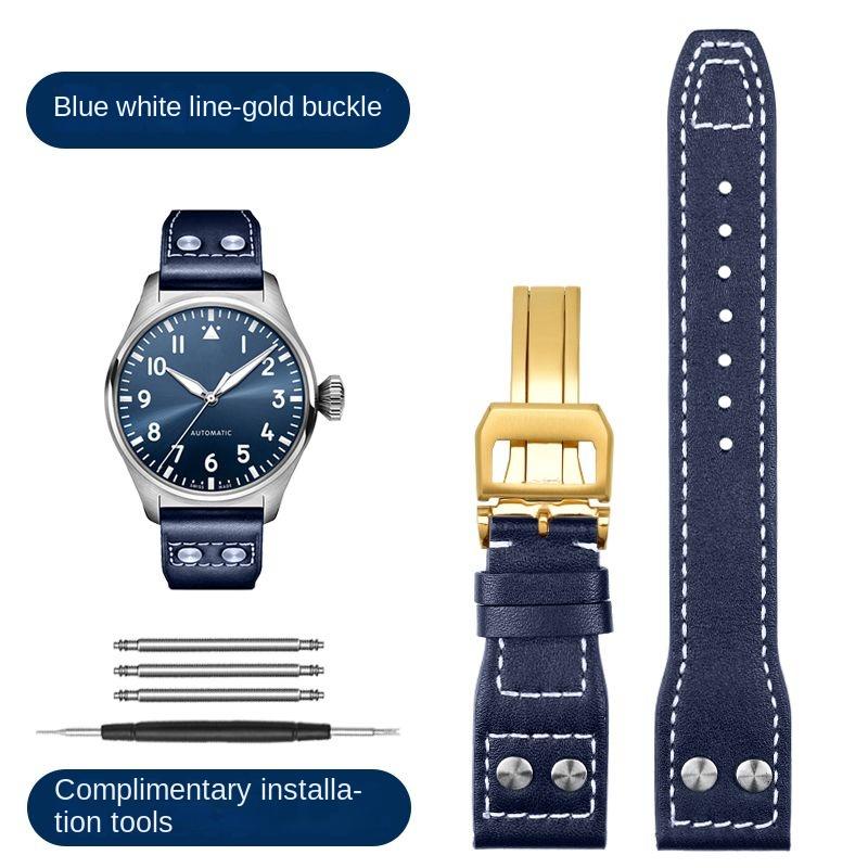 Ремешок для часов 20 мм 21 мм 22 мм для IWC Pilot Spitfire Princekin Mark дерма Черный Коричневый Ремешок из воловьей кожи Складная застежка Ремешок для часов