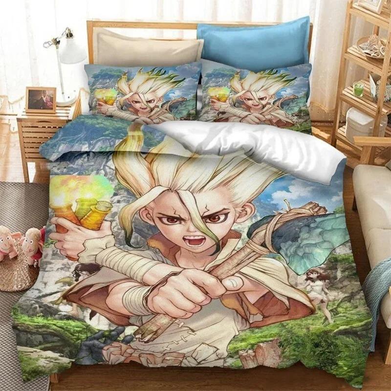 Новый Аниме Dr.STONE 3D Печать Комплект Постельного Белья Пододеяльники Наволочки Одеяло Мягкий Хлопок Постельное Белье