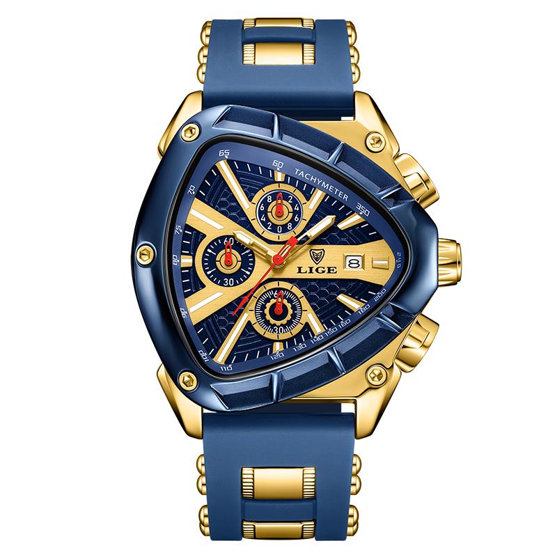 LIGE New Irregular Men Watch Fashion Triangle Chronograph Wristwatch Sport Army Mens Watches Luxury Waterproof Quartz Clock Man