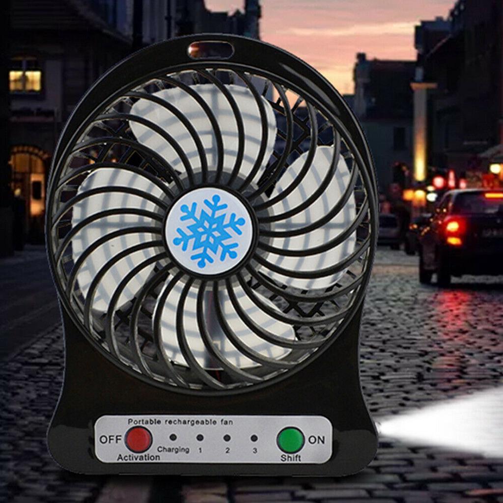 New Black Mini Portable Rechargeable Fan USB Charging Fan Air Cooler LED Light