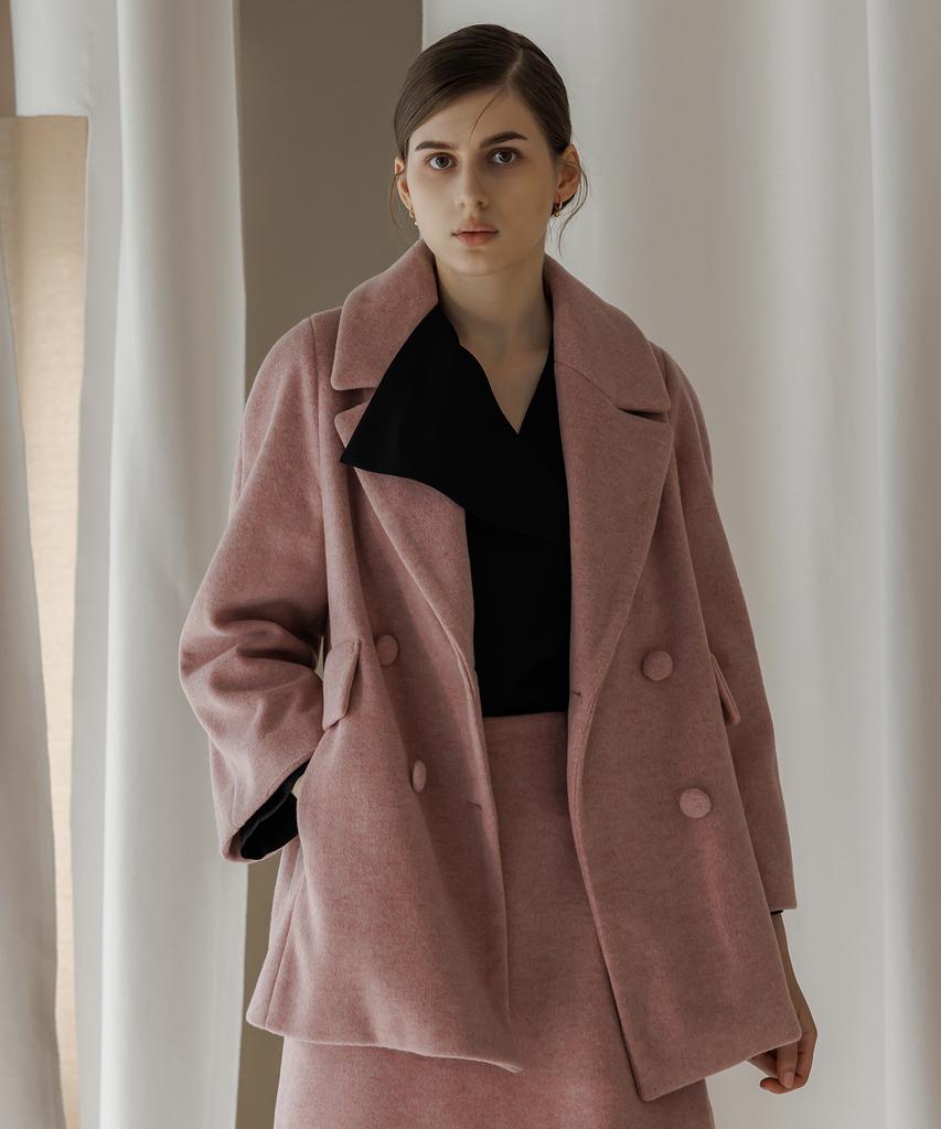 Ish Wool Touch Double Breasted Coat (Pink)
