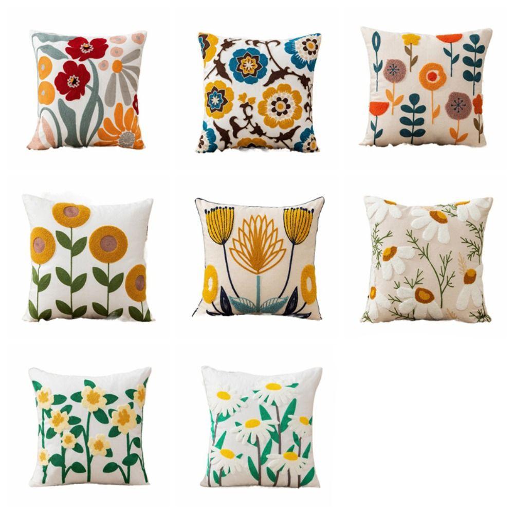 Pastoral Style Flower Pattern Pillowcase Embroidered Flower Cushion Cover Living Room/Office