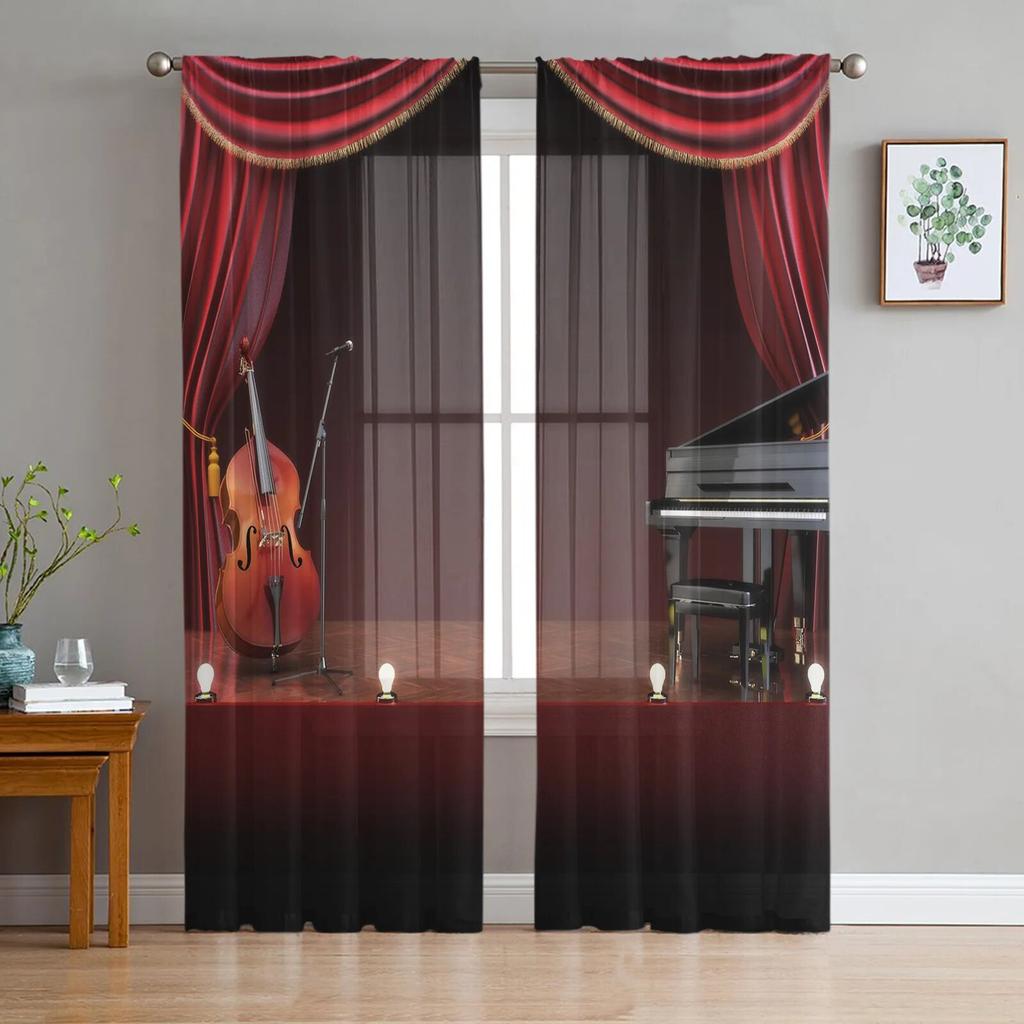 Красный занавес, сценическое искусство, прозрачные шторы для гостиной, спальни, украшение, шифоновая тюль-вуаль, кухонная оконная занавеска