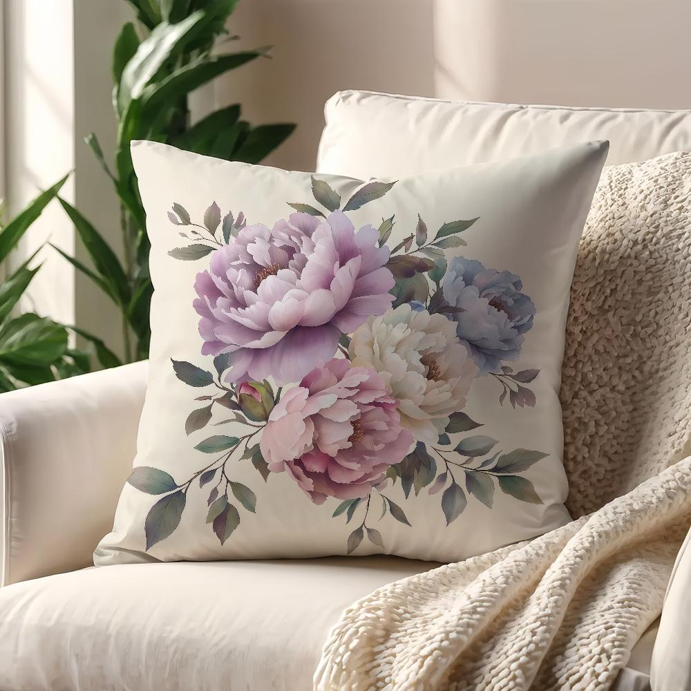 Purple Peony Flower cushion cover For Pillow Printing Sofa Decoration Home Car Room Coffee Shop Office Nordic Simplicity