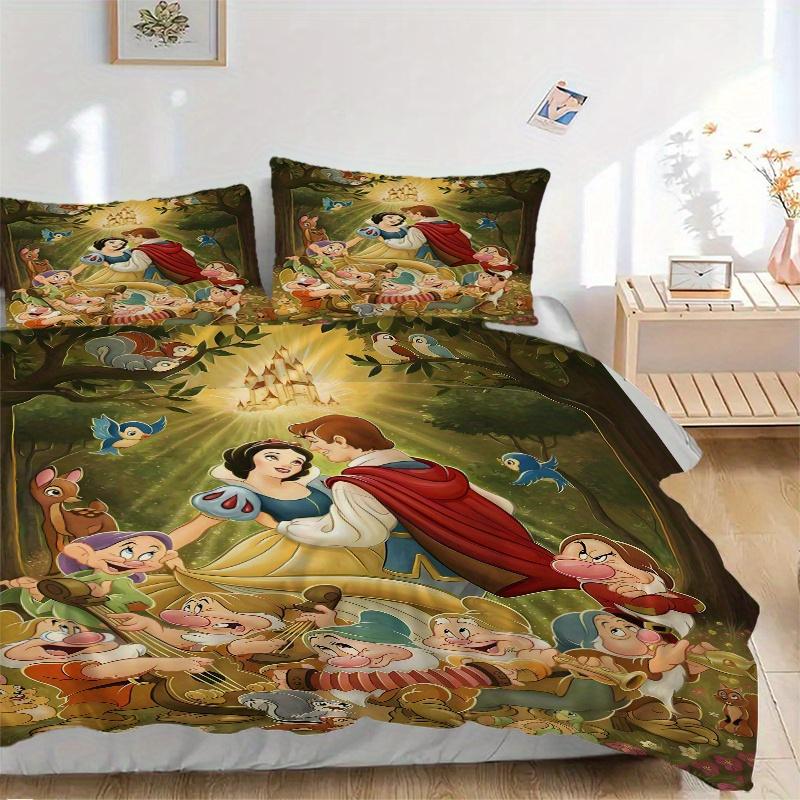 3pcs Happy Prince Charming Snow White and the Dwarfs Printed Quilt Set - Soft and Comfortable Quilt Cover for Bedroom, Guest Room and Dormitory D