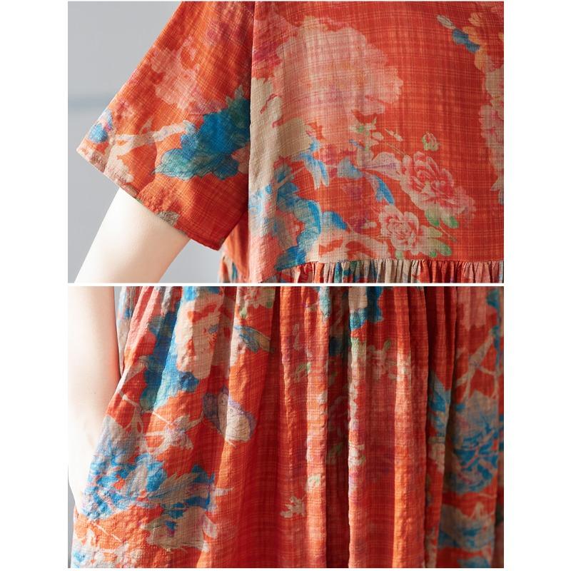 DIMANAF 2025 Летнее платье больших размеров для женщин Повседневное винтажное длинное платье Свободное базовое платье с цветочным принтом