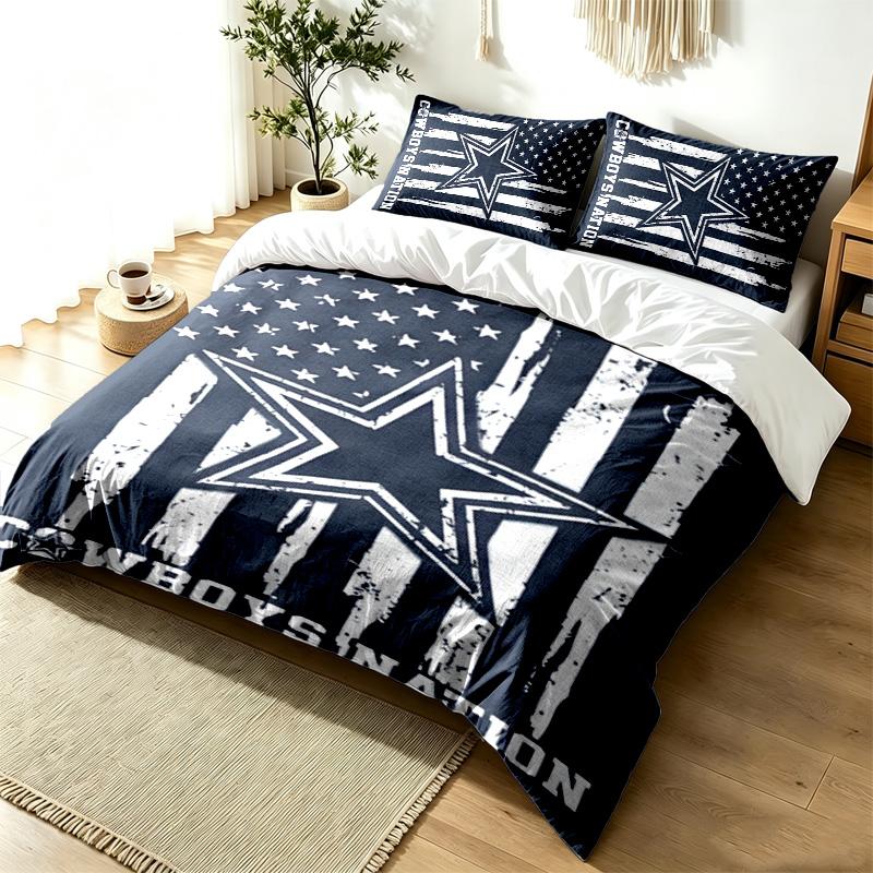 Dallas Cowboys 3pc Duvet Cover Set Simple Modern Bedding Set Wrinkle Resistant Soft Fabric All Season Use a perfect gift