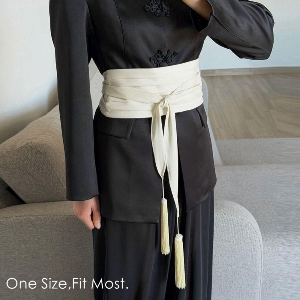 Black Color Wide Wrap Belt Soft Fabric Obi Belt New Waist Sash Belt Women