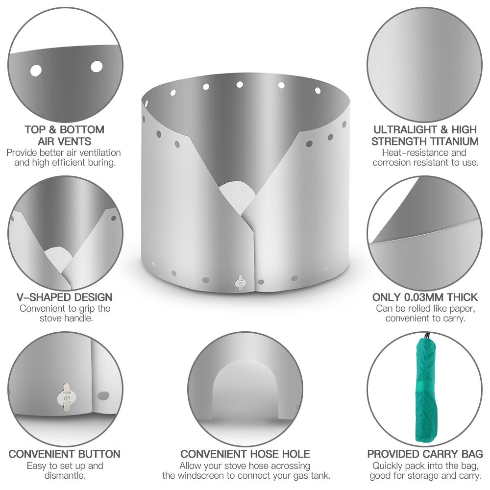 Ultralight Ultra thin Titanium Outdoor Camping Stove Wind Shield Screen Windproof Plate