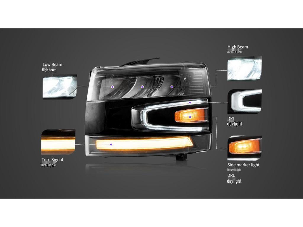 Chevrolet Silverado 07-13 LED Headlight Assembly with Flowing Turn Signal