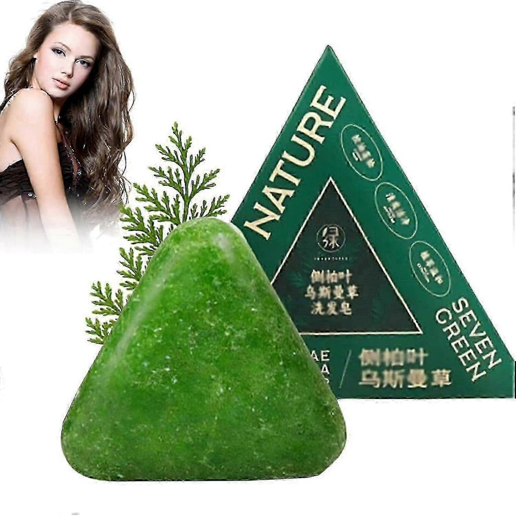Nature Triangle Shampoo Bar, Nature Seven Green Soep Shampoo Netural Usman Grass Shampoo Bar, Calming & strengthens Hai for Women and Men
