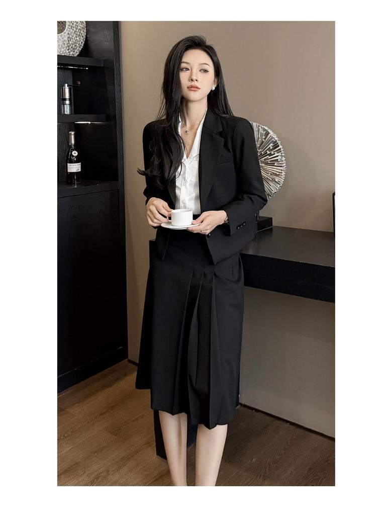 Профессиональный антивозрастной костюм-двойка для ранней осени, маленького размера, для собеседования, с юбкой миди