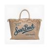 (beige) Spacious Beach Tote with Handmade Tassels, Stylish Denim Bag Featuring Trendy Prints