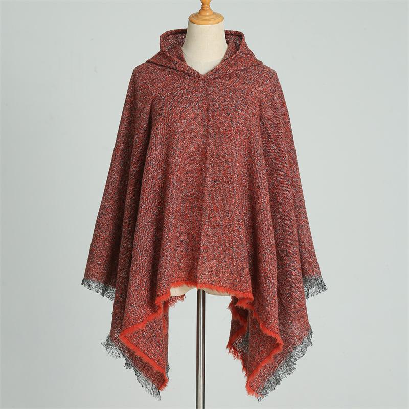 Накидка с капюшоном, клетчатый шарф, имитация кашемира, зимний с теплой шалью, пончо, накидка