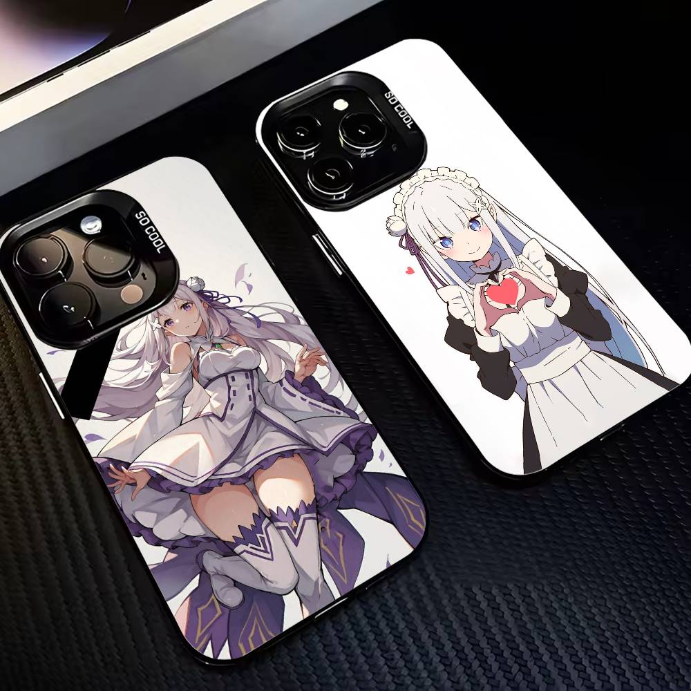 Чехол для телефона Re Zero Рем Эмилия для iPhone17,16,15,14,13,12,11,Pro,MAX Белый Матовый Ударопрочный Чехол