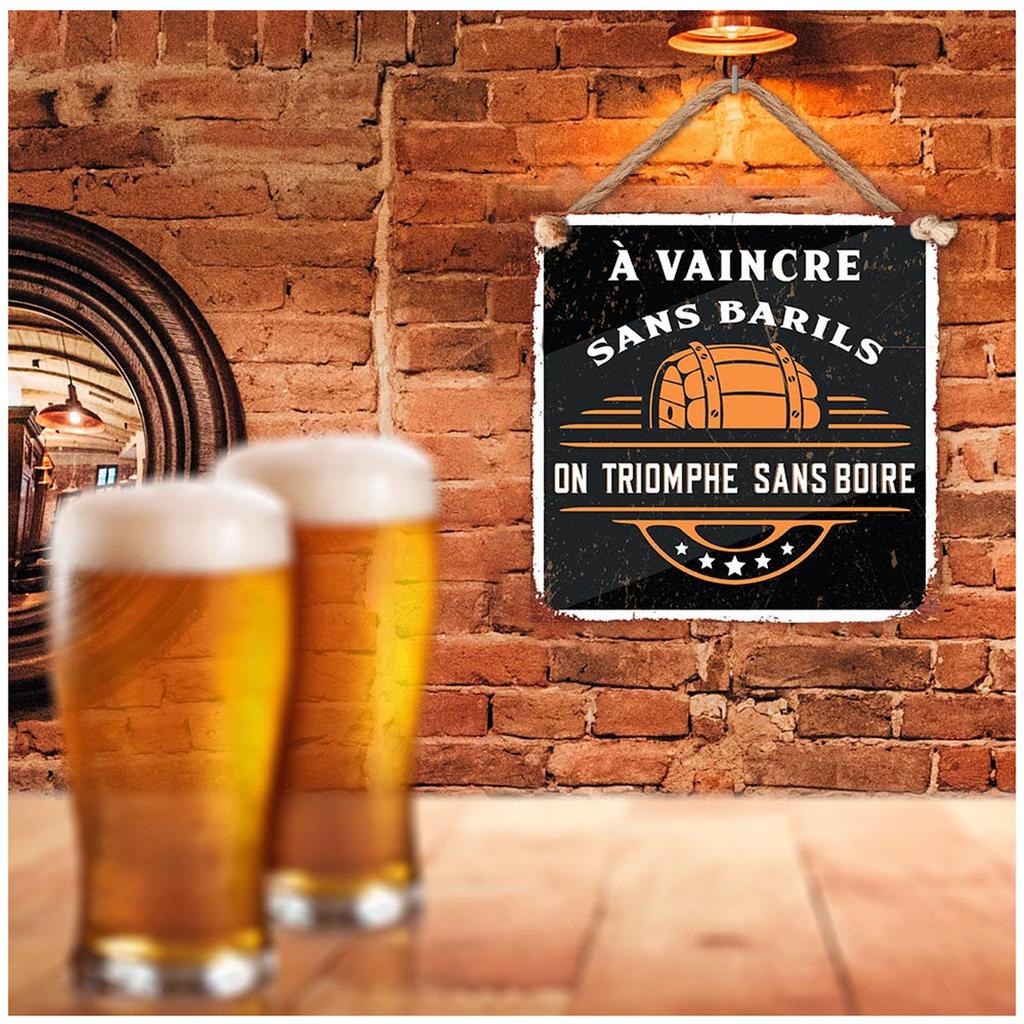Les Trésors De Lily [A3819] - Табличка металлическая "Победить без бочек - победим не выпивая" черная - 20x20 см