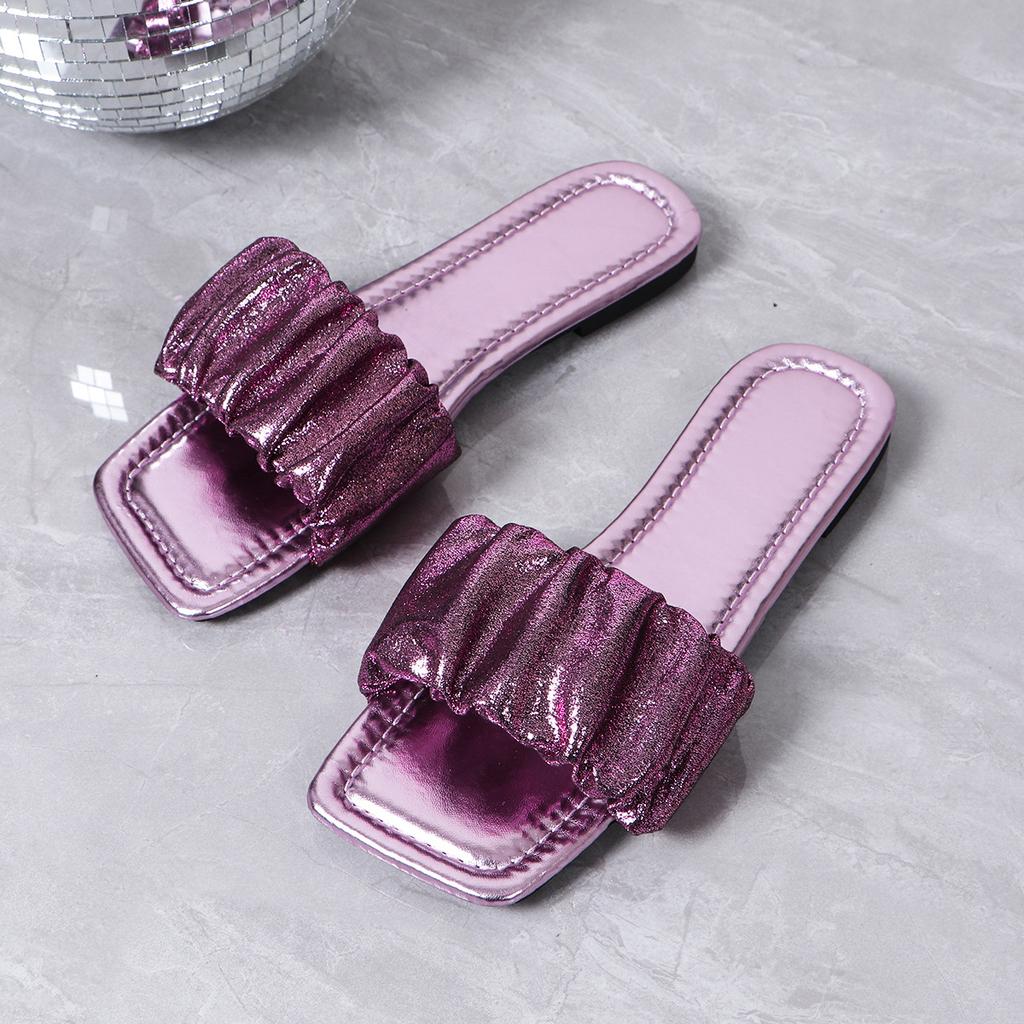 Summer Slippers for Women Pleated Flip Flops Flats 2024 New Korean Slippers Women Sandals Green Slip On Shoes Big Size 36-43