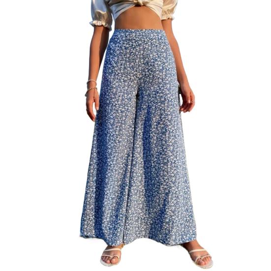 Женские брюки с высокой талией, цветочным принтом, широкие брюки в винтажном стиле, свободный крой, повседневные длинные брюки с карманами