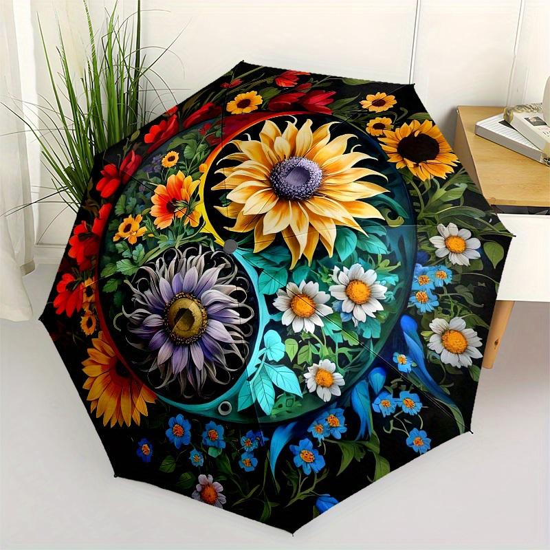 1pc Floral Yin-Yang Harmony Umbrella with Plastic Handle,Suitable for All Seasons Home Travel Outdoor UmbrellaM1331