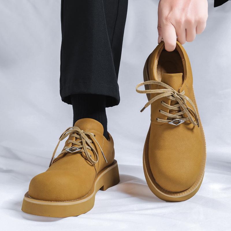 Thick Bottom Mens Leather Shoes Lace Up Fashion Dress Shoes Casual Korea Style Gentleman Elegantes Office Oxford Shoes Men