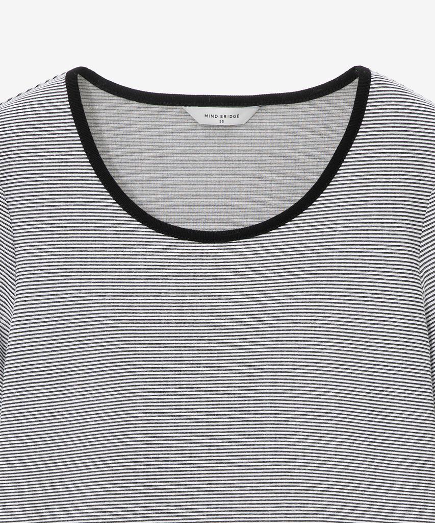 MIND BRIDGE WOMEN [W] U-Neck Striped Ringer Short Sleeve T-Shirt