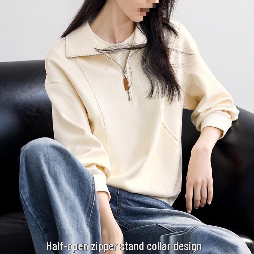 2026 Stylish Women's Half-Zip Pocket Hoodie, Casual Autumn Layer Top