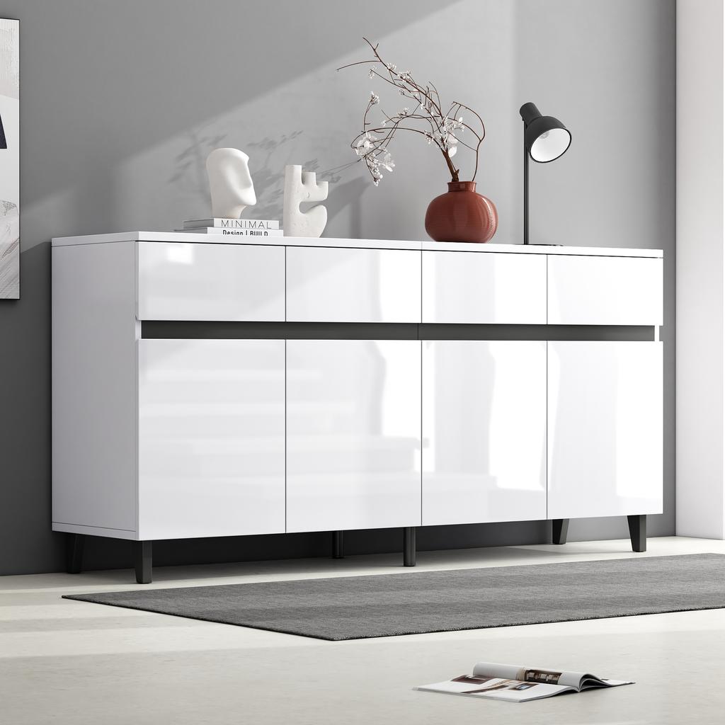=N625P228826849W High-gloss sideboard, drawer chests with 4 drawers 2 doors and height-adjustable shelves, base cabinets, corner cabinets