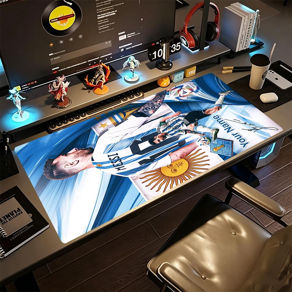 Football Messi Customized Name Mouse Pad Gaming Laptop Mouse Pad Computer Desk Keyboard Mat Non-Slip Rubber Base Computer Decor Item Office Use