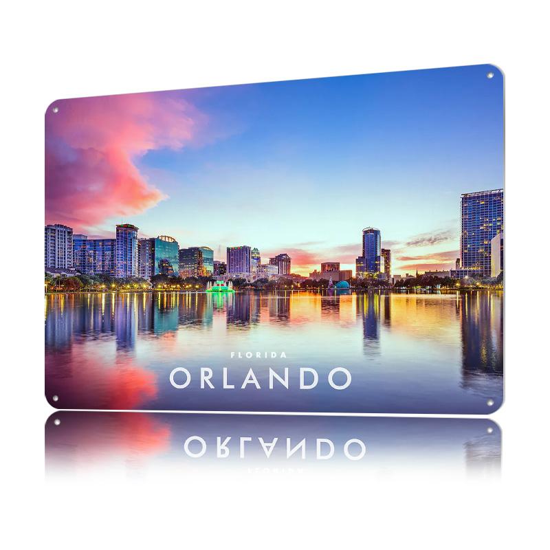 Orlando Florida Metal Poster Customized Wall Art Retro Vintage Tinplate Signs for Home Decorations Living Room Decoration Gaming