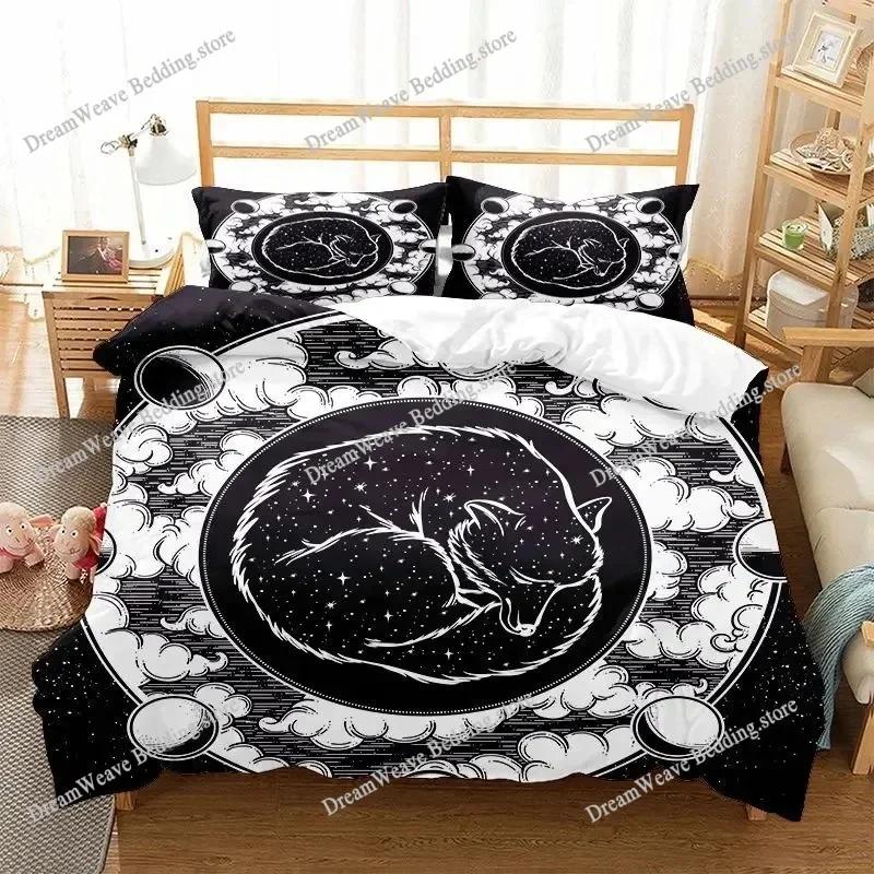 Sun and Moon Duvet Cover Set Boho Bedding Set for Kids Boys Girls Bohemian Style Queen Size Comforter Cover Psychedelic Design