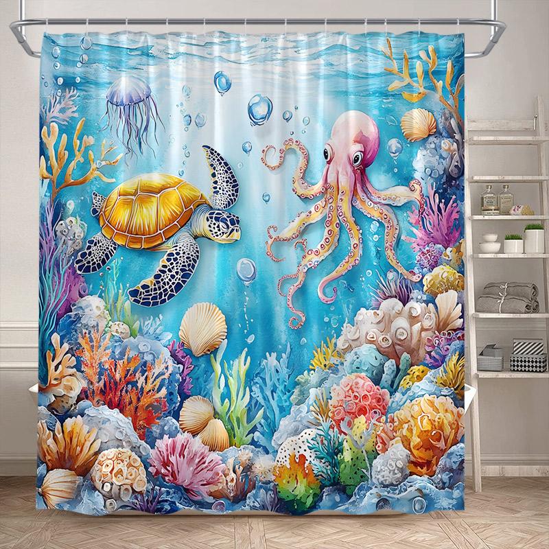 Морские животные Морская черепаха Шторки для душа Тропические рыбы Кораллы Подводная природа Пейзаж Детская занавеска для ванной Домашний декор для ванной комнаты