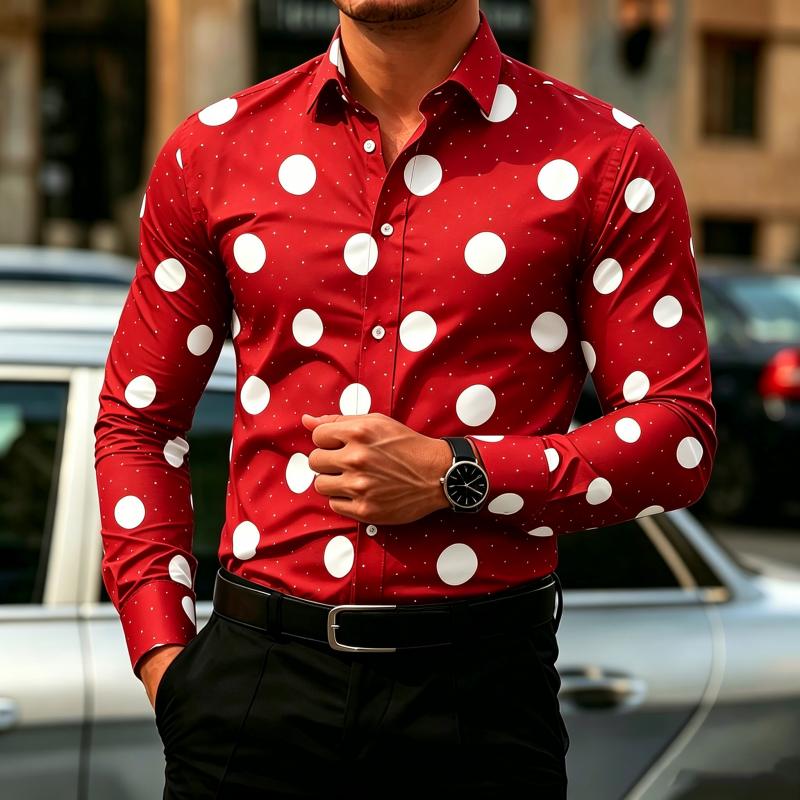 Мужская рубашка в горошек с длинным рукавом, приталенная, для стиля business casual, модный топ для активного отдыха